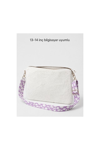 Toscase Beyaz Peluş Çantası, Eva Korumalı, Pembe Süet Astarlı, Askılı 36x26 Cm Beyaz Beyaz