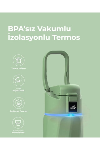 Waterh Boost Akıllı Termos Hidrasyon Takibi Yapan, Yalıtımlı 0.95 L / 32oz Akıllı Şişe Yeşil