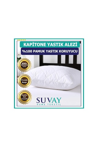 Suvay Kapitoneli Pamuklu Fermuarlı Yastık Koruyucu Yastık Alezi