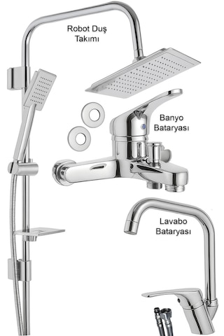 469845 Lavabo Banyo Bataryası Robot Duş Takımı Musluk Armatür Siyah Beyaz Krom Renk Krom