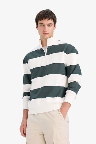 Defacto Boxy Fit Dik Yaka Yarım Fermuarlı Çizgili Sweatshirt C7045ax25augn498 Yeşil