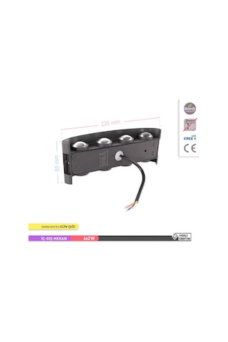 ACK 8W Çift Yönlü LED Duvar Aplik İç ve Dış Mekan Dekoratif Aydın Siyah