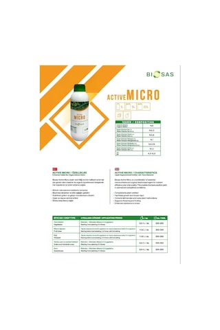 Biosas Active Micro 1 Lt İz Element Katkılı Sıvı Organik Gübre 1 L