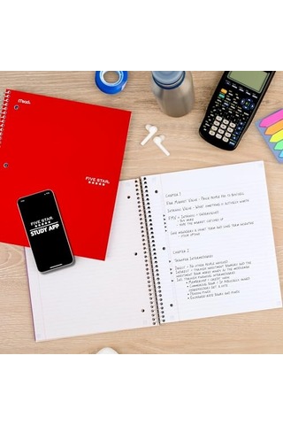 Spiral Defter + Çalışma Uygulaması, 5 Konu, Kolej Çizgili Kağıt, Mürekkep Kanamasıyla Mücadele, Suya Dayanıklı Kapak, 200 Yaprak, Kırmızı 72077 Açık Gri