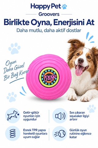 Happy Pet Groovers Tpr Dayanıklı Sesli Köpek Topu Oyuncağı 8,5 Cm Pembe