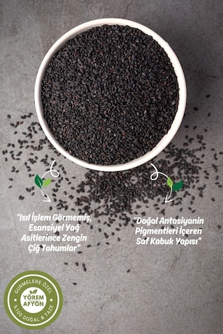 Yörem Afyon Botanik Dünya'nın Yüksek Lifli Cevheri Siyah Susam, Black Sesame Sesamum Indicum 90gr.