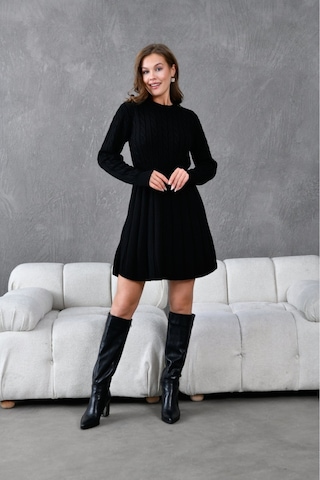 Flex Fashıon Saç Örgülü Trend Popüler Triko Mini Elbise Siyah - 662242424 Siyah - 662242424 Siyah