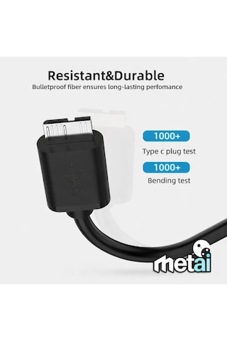 Metai Usb-c To Micro B 3.0 Hard Disk Kablosu 1 Metre 5gbps Yüksek Hızlı Veri Aktarımı Type-c Harici Hdd & Ssd Bağlantı Kablosu Wd, Seagate, Toshiba Uyumlu Siyah