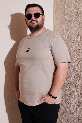 Buratti Pamuklu Regular Fit Bisiklet Yaka Büyük Beden Erkek T Shirt 5902753B Vizon