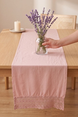 Pudra Lacy Pamuklu Dantelli Runner 40x150 Cm Pembe