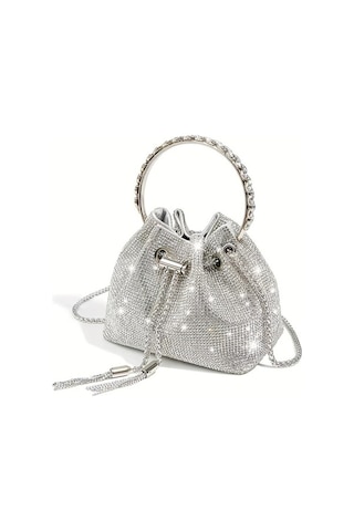 Dancemonkey Bling Rhinestone Kova Çanta, Trendy Dekorasyon Gri