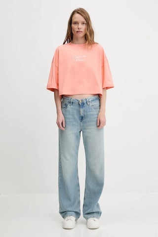 Cropped Boxy Chain Stitch Logo Turuncu Kadın T-shirt-8680 Turuncu