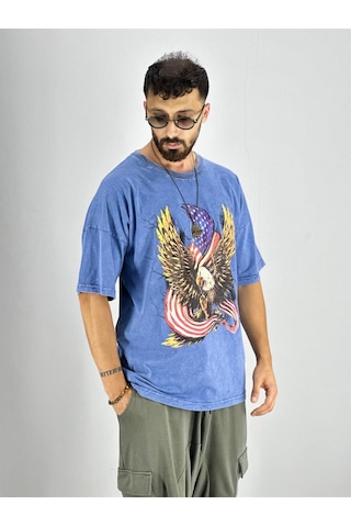 Cocopelli Erkek Yıkamalı Kumaş Baskılı T-shirt Coc2219 Çok Renkli