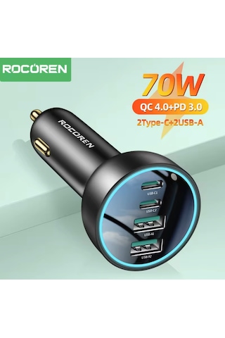 70w Type-c Ve Usb Giriş 4 Portlu Araç Şarjı Ce Lisanslı Pd Hızlı