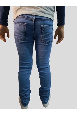 Erkek Çocuk Denim Füme Tırtıklı Ligralı Kot Pantolon Füme