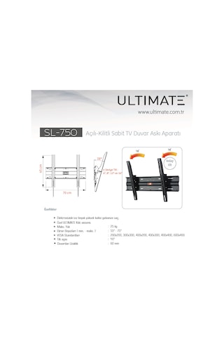 Ultımate Sl 750 55" 75" Açı Mekanizmalı Kilitli Tv Askı Aparatı