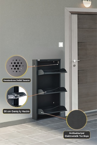 Arpelia Metal Ayakkabılık 3 Lü Antrasit