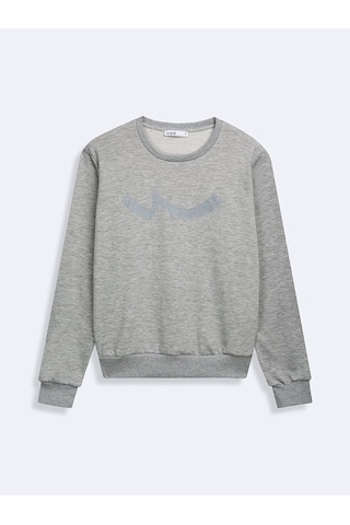 Ltb Uzun Kollu Sıfır Yaka Sign Baskılı Gri Sweatshırt Çok Renkli L