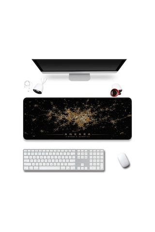 Sonictouch Klavye Mousepad 40x90cm Dikişsiz Pürüzsüz Sıvı Geçirmez Kaymaz Taban Ankara Gece Haritası
