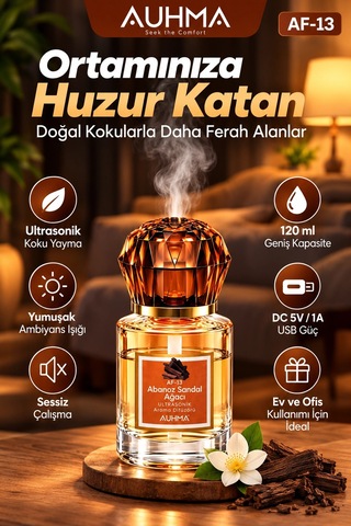 Ultrasonik Aroma Difüzörü 120 Ml Abanoz Sandal Ağacı Kokulu Led Işıklı Araç Ve Oda Kokusu
