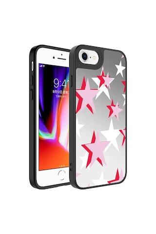 Goocamp Apple iPhone Uyumlu 7 Plus Kılıf Aynalı Desenli Kamera Korumalı Parlak Mirror Kapak - Yıl Yıldız