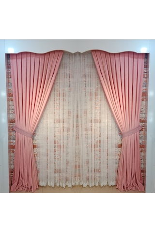 Pembe Renk Fon Kadife Perde Çift Kanat 1/3 Sık Pileli Dikim V-26 Pembe