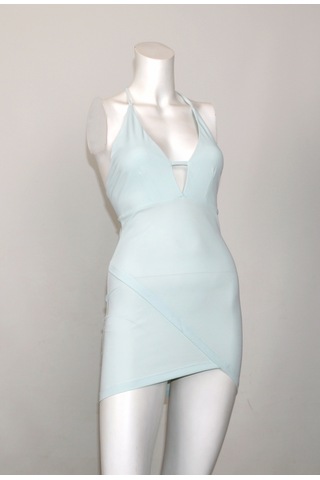 Ergü Su Yeşili Kruvaze Sırtı Örgü Detaylı Kadın Elbise Ergü1215-1