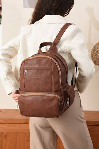 Just Polo Kadın Eskitme Suni Deri Çok Cepli Günlük Sırt Çantası Pbu3000 Taba