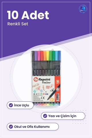 Fineliner Keçeli Kalem 10 Adet Renkli Set Çizim Ve Yazı İçin Okul
