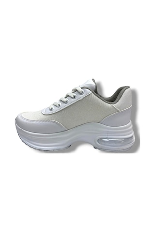 Modalendo 1511-26 Cilt Deri Simli Şeritli Anatomik Bağcıklı Kadın Sneaker Beyaz
