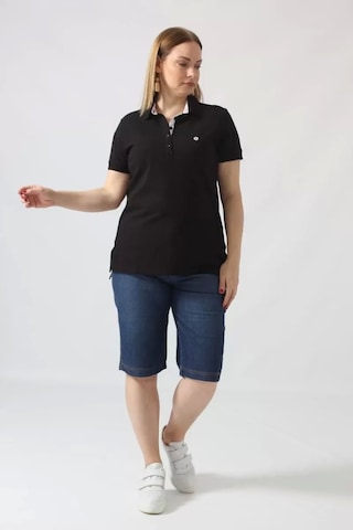 Moda Berray 21305 Kısa Kollu Büyük Beden Lakost Kumas T-shirt Siyah Siyah