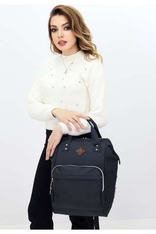 Termal Bölmeli Siyah Anne Bebek Sırt Çantası Geniş Hacimli Su Geçirmez Bakım Çantası Puset Uyumlu Siyah