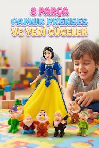 8 Parçalı: Pamuk Prenses Ve 7 Cüceler Snow White Eğlenceli Figür Seti