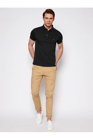 Tommy Hilfiger Polo Yaka Pike Erkek T-shirt Siyah