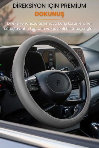 Direksiyon Kılıfı Universal Geçmeli Oto Direksiyon Kılıfı Premium Deri Kaymaz Kolay Montaj - Clsx3 Gri