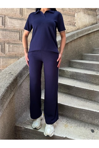 WeShaya Laci Polyester Elastan Polo Yaka Takım Lacivert