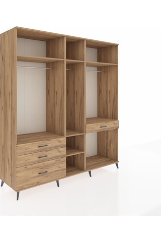 Kronos Dolap 7 Raflı 4 Çekmeceli 3 Askılı 220x59x243 Çam-çam/çam Atlas Çam/atlas Çam