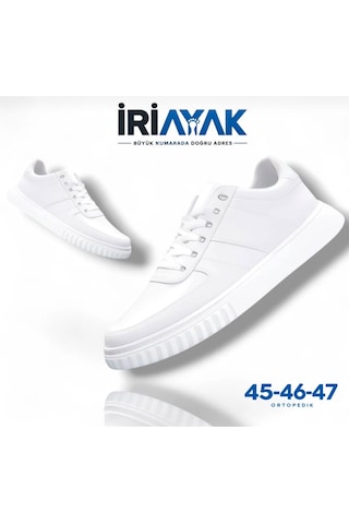 İriayak Büyük Numara Rahat Kalıp Erkek Günlük Ayakkabı Beyaz