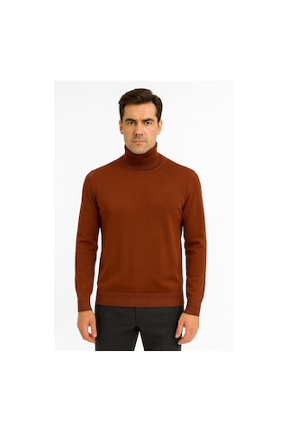 Huffa Erkek Slim Fit Boğazlı Erkek Triko-7430 Kiremit