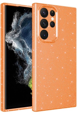 Samsung Uyumlu Galaxy S22 Ultra Kılıf Kamera Korumalı Simli Lüks Zore Koton Kapak Turuncu