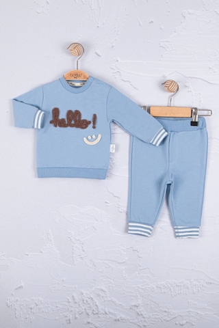 Hello Nakışlı % 100 Pamuk 2'li Erkek Bebek Takımımmmmmmm Mavi