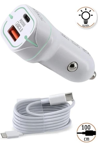 Tonex Ta-38w 2 Girişli Type-c To Type-c Kablolu Araç Şarjı Işıklı -