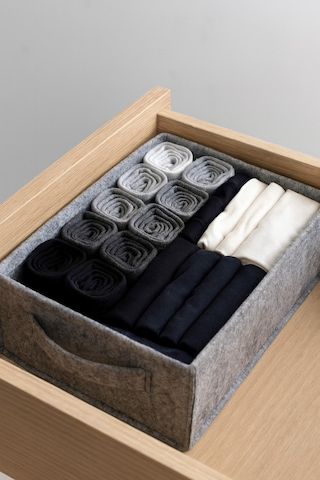 Yunusoğlu Home Dolap İçi Çamaşır Oyuncak Düzenleyici Keçe Saklama Kutusu Sepet Organizer 38x25x13 Cm Gri