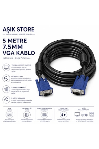 Vga Kablo 5 Metre 7.5mm Kalın Çift Ferrit Filtreli Monitör Projeksiyon Bilgisayar Vga Erkek Erkek Kablo Vga Kablo 5 Metre 7.5mm Kalın Çift Ferrit Filtreli Monitör Projeksiyon Bilgisayar Vga Erkek Erkek Kablo