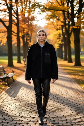 Benerly Kadın Dik Yaka Düşük Kol Tam Fermuarlı Peluş Sweatshirt Fonksiyon siyah