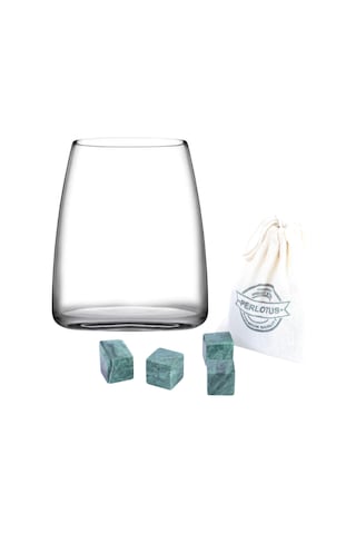 Perlotus Bournot Viski Bardağı Ve 4 Lü Yeşil Granit Viski Taşı Hediye Beyaz