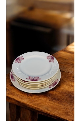 Grande Porselen 7 Parça Pasta Servis Takımı - Pasta Tatlı Sunum Tabağı Beyaz