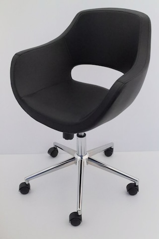 Ultra Siyah Deri Ofis Çalışma Sandalyesi