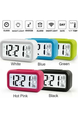 Lcd Işıklı Sensörlü Termometreli Alarmlı Dijital Masa Saati + Pil (253622563)