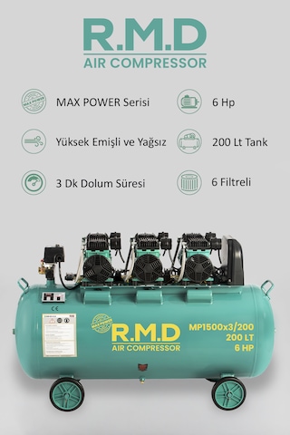 200 Lt Yüksek Emişli Yağsız Teknoloji Hava Kompresörü Mp1500x3ı200